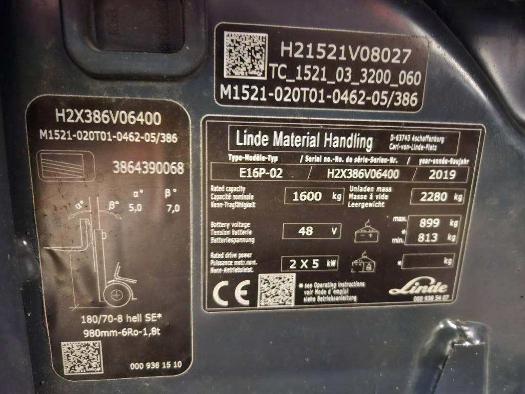 Linde E16P Elektriniai šakiniai krautuvai